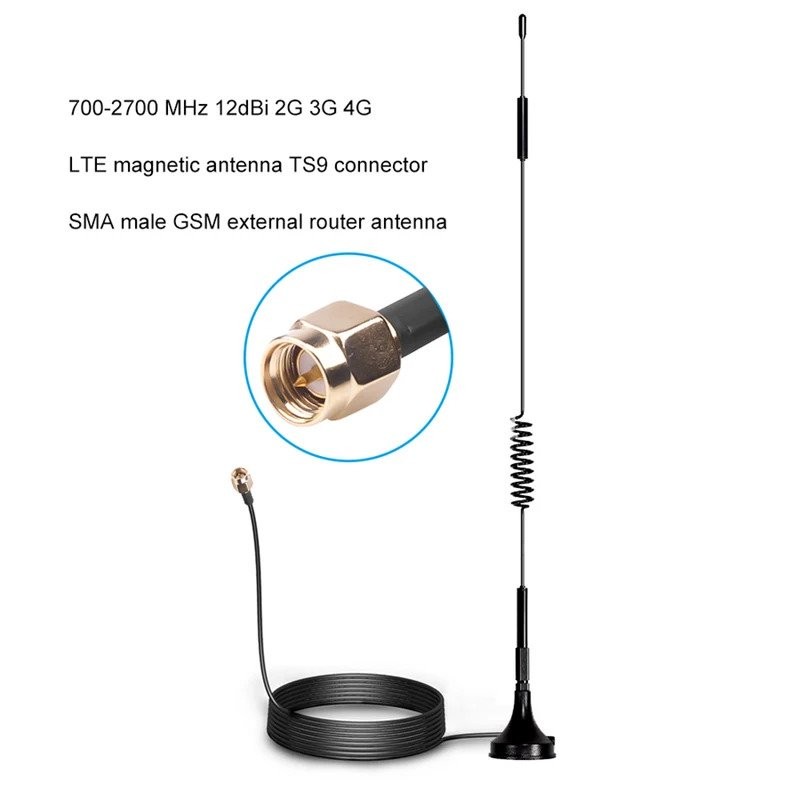 เสาอากาศแม่เหล็ก 700-2700 MHz 12dBi 2G 3G 4G LTE Connector TS9 SMA ชาย GSM ภายนอก Router เสาอากาศรถย