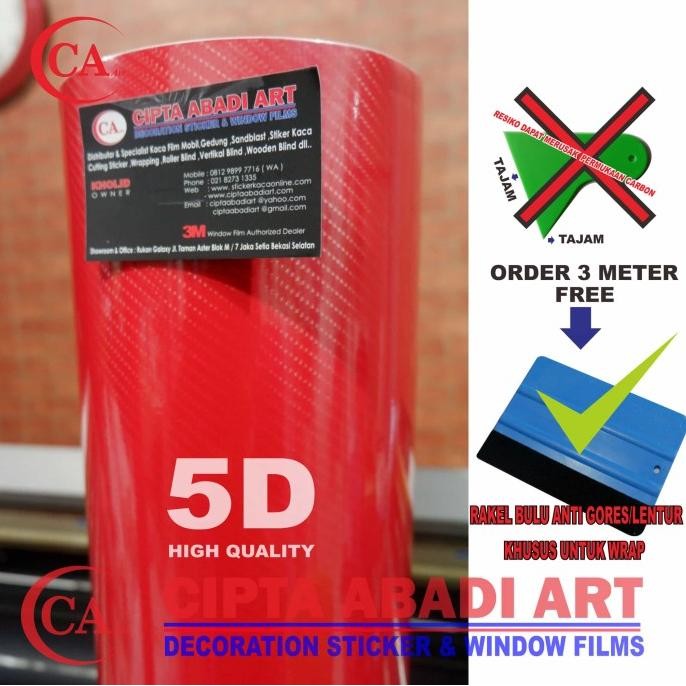 MERAH STICKER, ORIGINAL 5D RED CARBON FIBER STICKER L-150 CM