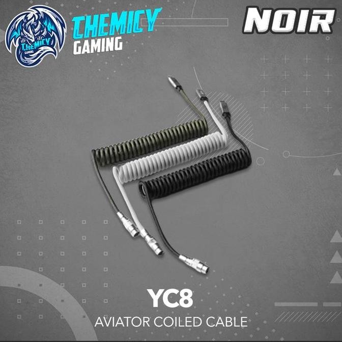NEW Noir YC8 / YC-8 Coiled Aviator Cable Type-C สําหรับคีย์บอร์ดเกม