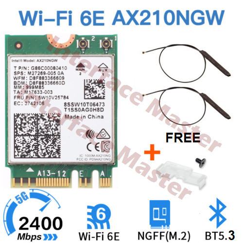 การ์ดไร้สาย Wifi 6E Intel 6 AX210 AC AX Bluetooth 5.2 NGFF M.2 AX200