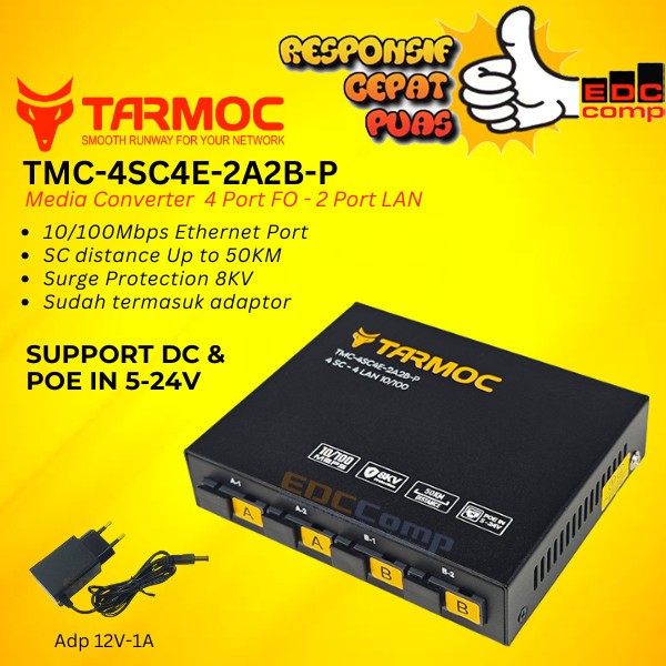 Tarmoc TMC-4SC4E-2A2B-P Media Converter 4FO 4LAN 10/100 POE IN(5-24V)
