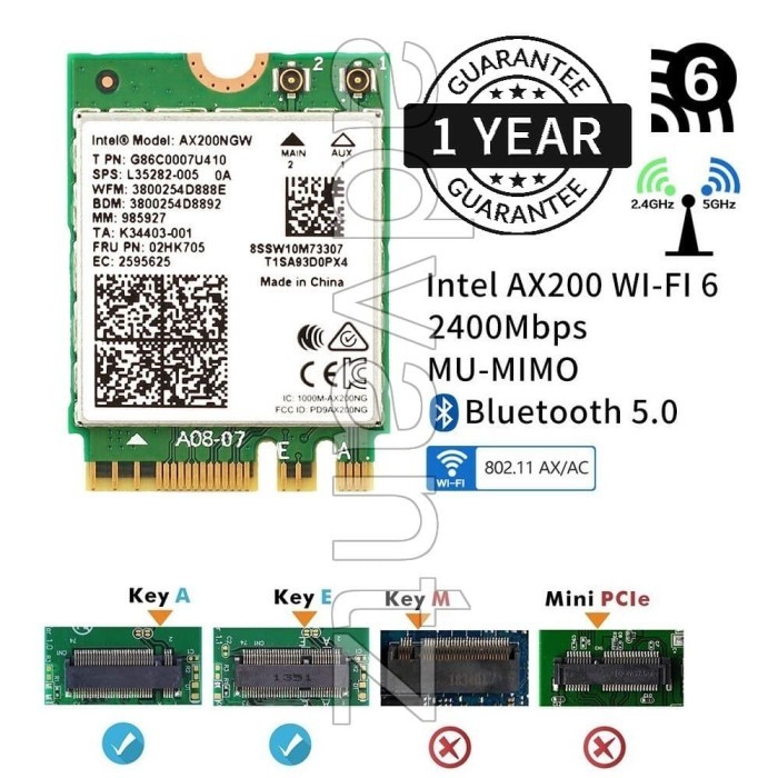 Intel Wifi 6 AX200 Dual Band BT 5.1 การ์ดไร้สาย AX M2 M.2 2230