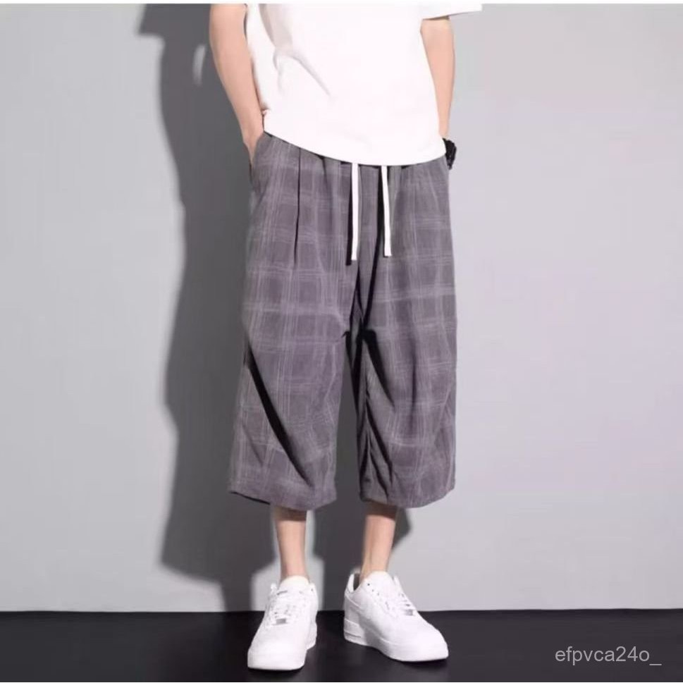 American Vintage Check Crop Pants/กางเกงลําลองผู้ชายอินเทรนด์