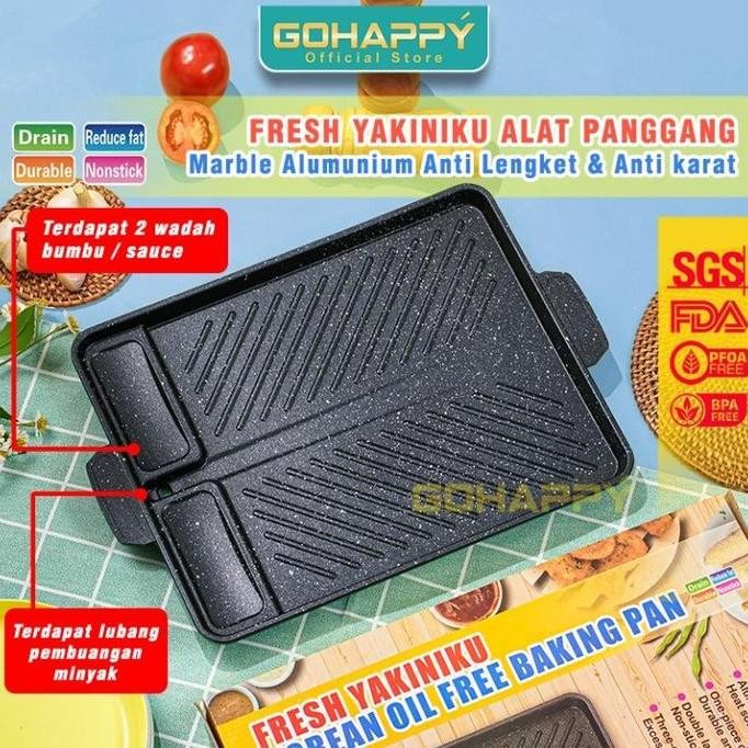 [PRICE] YAKINIKU BBQ GRILL PAN Marble GRILL NON-STICK กระทะย่าง - สแตนเลส - BARBEQUE BAKING TOOL ABO
