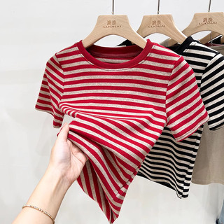 kaos stretch leher kru bergaris merah