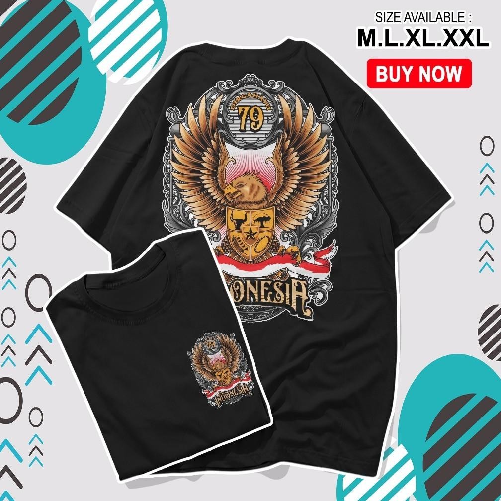 V5 เสื้อยืดสุขสันต์วันเกิด Hut Ri 79 ครุฑอินโดนีเซียเสื้อยืดผู้ชายผู้หญิง Unisex ผ้าฝ้ายหนาหวี