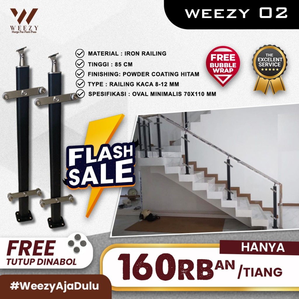 ราวบันได HITAM Weezy 02 พร้อมเคลือบผงดํา-ราวบันไดกระจก