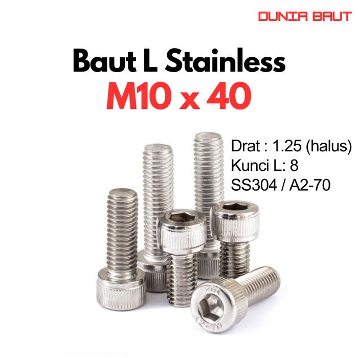 สลักเกลียว L สแตนเลสละเอียด M10X40 / 10X40 / M10 X 40 / 10 X 40 ด้ายเต็ม SS304 / SUS304 / A2-70