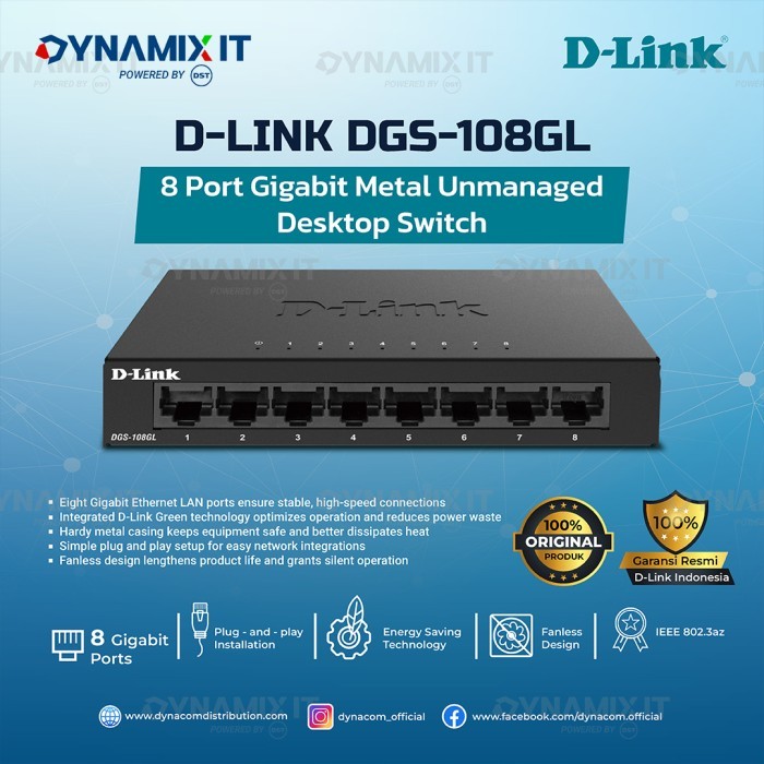 D-Link / DLink DGS-108GL 8-Port Gigabit Desktop Switch Metal Casing