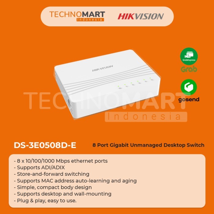DS-3E0508D-E - HIKVISION 8 PORT GIGABIT UNMANAGED DESKTOP SWITCH