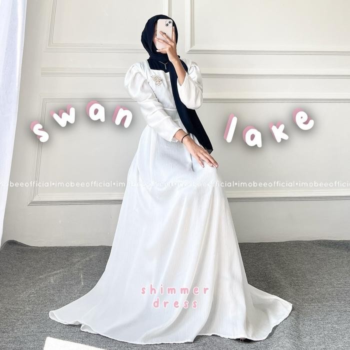 Swan Lake Shimmer Dress // Gamis Dress Satin Shimmer Silk Square Neck Puffy Flare Korea