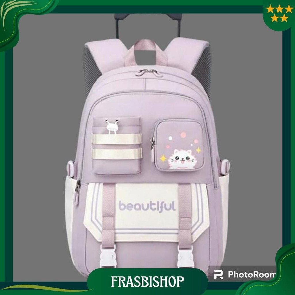 Dbs Beautiful Trolley Backpack with Wheels for Elementary School Children with the Last Cat Motif