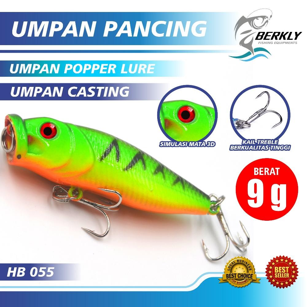 HIJAU Berkly เหยื่อตกปลาปลาขนาดเล็กเหยื่อ Hb055 ยาว 7 ซม./9G Treble Hook สีเขียวพลาสติกสีดําวัสดุ 3D