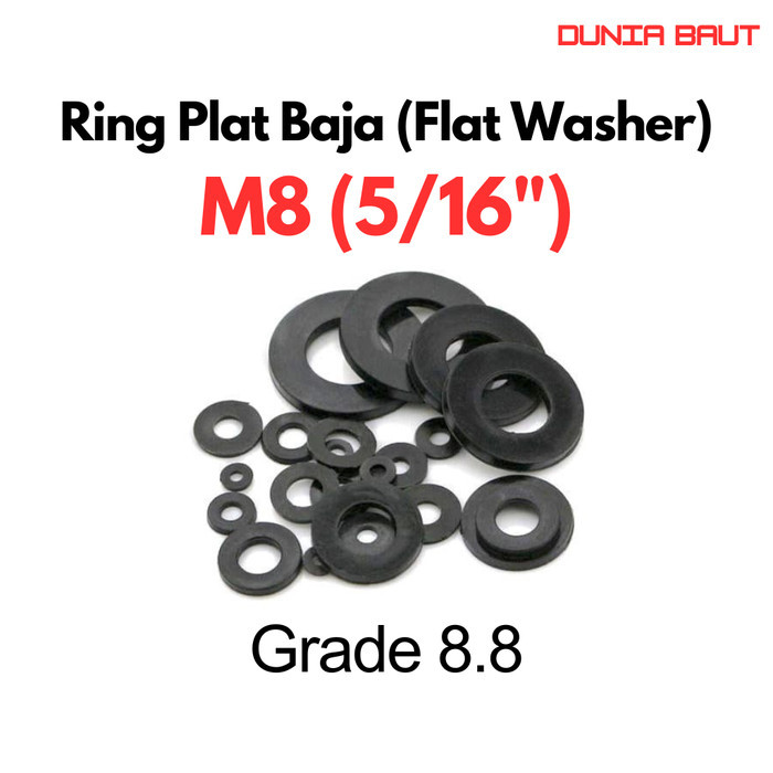 M8 แหวนจาน (5/16") / แหวนรองแบน M8 / WP M8 / M8 แหวนแผ่นเหล็ก เกรด 8.8 88