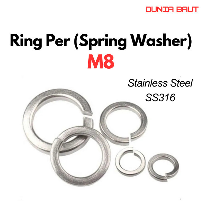 SS316 แหวนต่อ M8 / แหวนสปริง M8 / WL M8 / แหวนต่อสแตนเลส M8