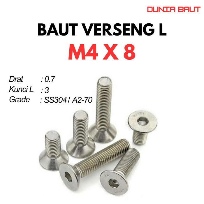 Bolt Verseng L M4X8 / Bolt JFL 4X8 / Countersunk L M4 X 8 / 4 X 8 - Socket Countersunk Screw Stainle