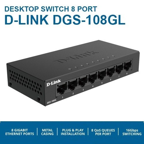 สวิตช์ D-Link DGS-108GL 8Port Gigabit Metal Unmanaged - DLink DGS108G
