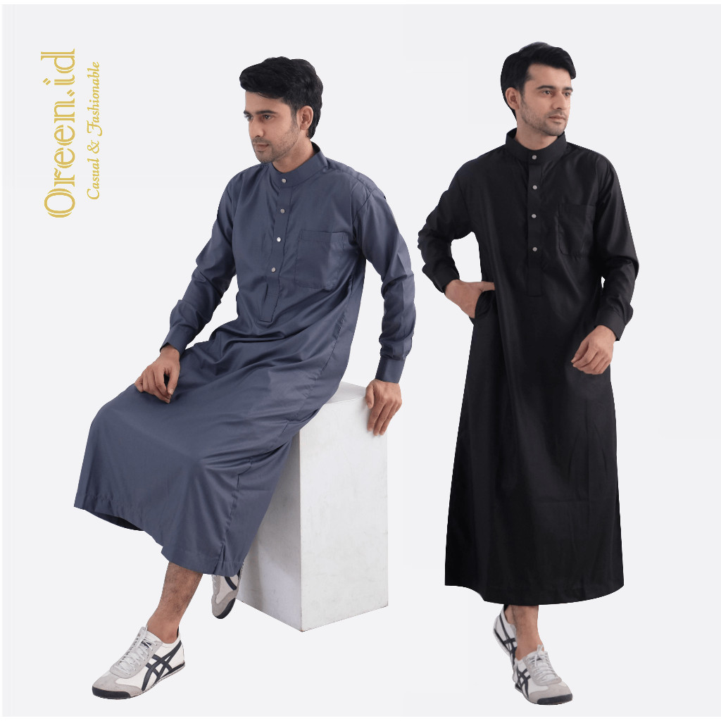 Oreen.Id อิสลาม Jubba Gamis แขนยาวผู้ชาย