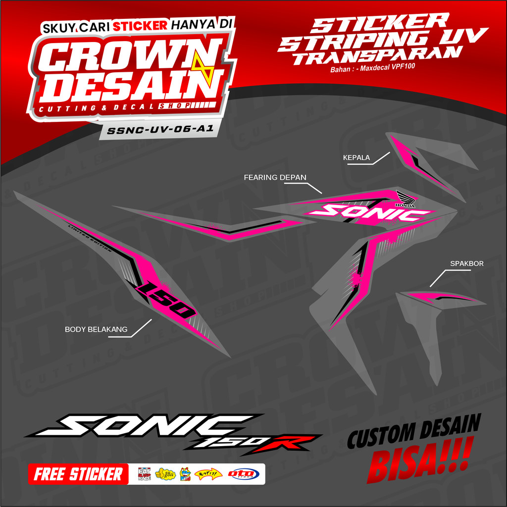โปร่งใส UV Striping Sonic 150R Racing Variation Decal Striping Sonic 150R การออกแบบที่กําหนดเอง - SS