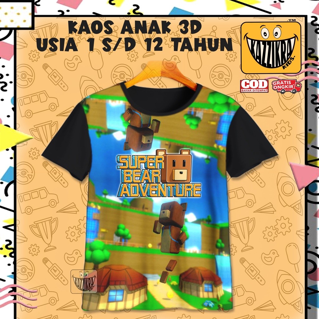 เสื้อยืดเด็ก 3D Super Bear Adventure Game เสื้อยืดเด็ก - Sullon Bear Motif 9 | เสื้อยืดเด็ก Unisex -