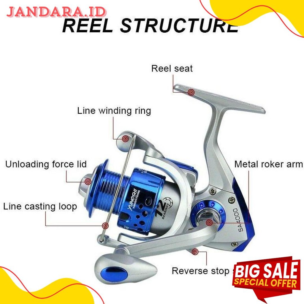 รอกตกปลา Yumoshi Sa1000 Sa2000 Sa3000 Sa4000 Sa5000 Series รอกตกปลาแบบหมุน 5.5:1 อัตราทดเกียร์