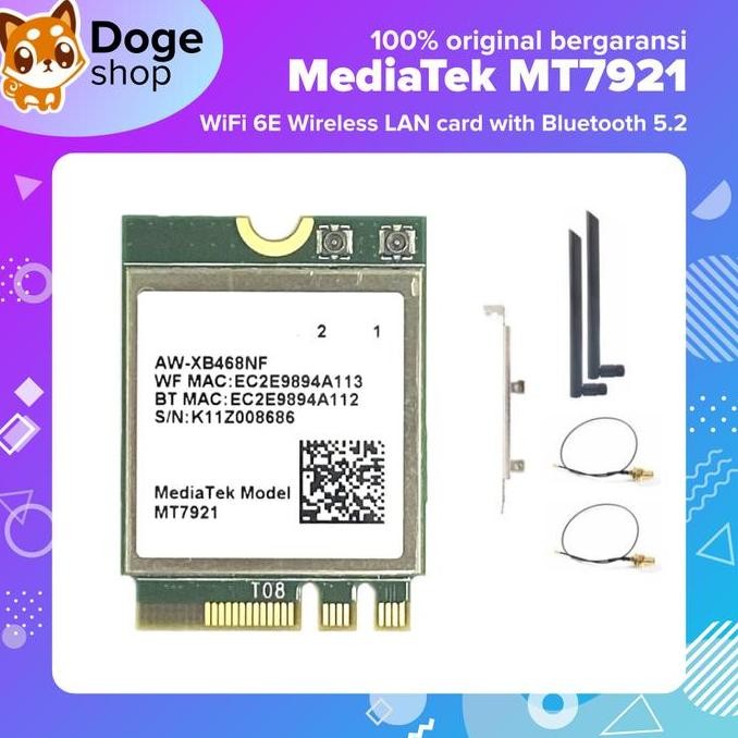 - MediaTek MT7921 WLAN การ์ด Wi-Fi WiFi 6E บลูทูธ 5.2 เครือข่ายไร้สาย Dual Band M.2 NGFF