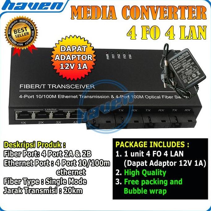 - SWITCH FIBER OPTIC ETHERNET FIBER SWITCH MEDIA CONVERTER 4 FO 4 LAN