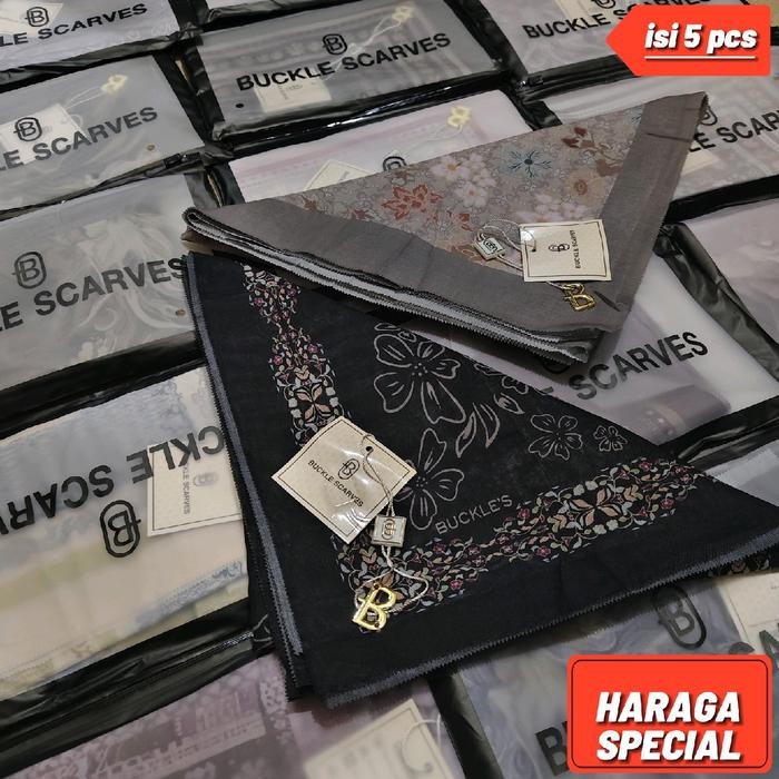 CONTENTTS 5 ชิ้น] HIJAB BUCKLE SCARVES MUTIF LOGO B PKING POUCH Vual การพิมพ์ดิจิตอล/ขัดถูแบบนุ่ม