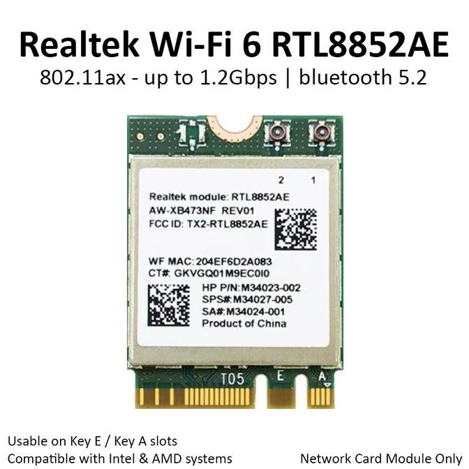 ใหม่ล่าสุด - Realtek WiFi 6 RTL8852AE การ์ดเครือข่ายไร้สาย BT 5 M.2 NGFF AX 8852AE