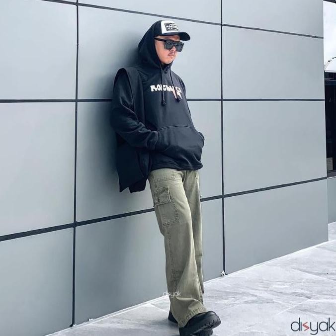 DISYAK - Boyfriend Cargo Jeans Men Non Stretch Army Brown 714-814 daps