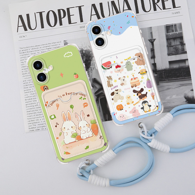 ล่าสุดกระต่าย Lanyard Card Holder Soft Case Hp Oppo A6 A6X A6S A6 Pro 5G A3 A3X 13 13F 14 14F A60 Re