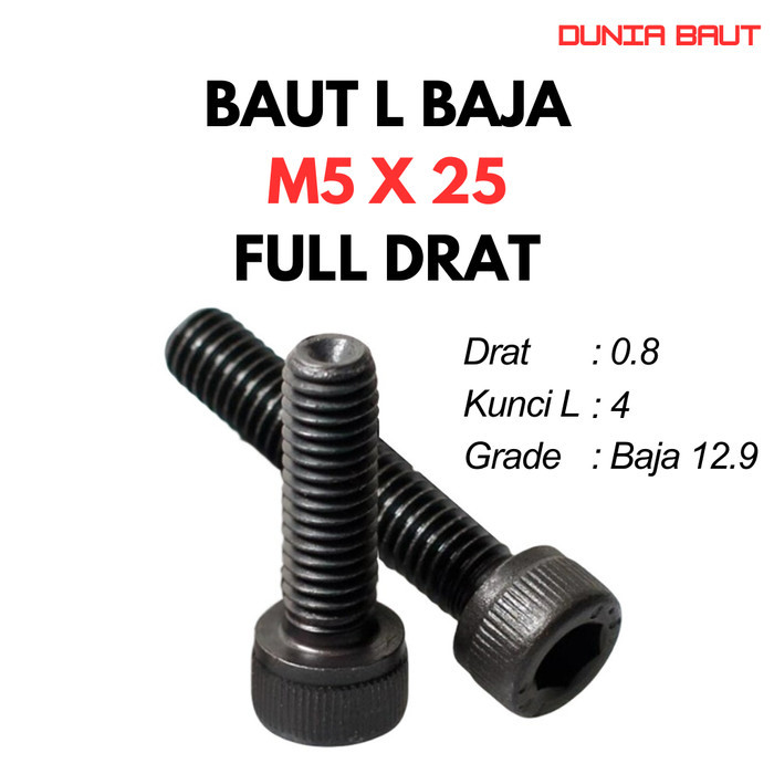 12.9 Steel L Bolt M5X25 / 5X25 / M5 X 25 / 5 X 25 FT - สกรูหัวจมหกเหลี่ยมสีดํา
