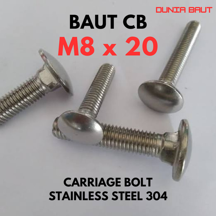 CB M8X20 สลักเกลียว / 8X20 สลักเกลียวกันชน / รถม้า M8 X 20 / 8 X 20 ร่ม / M8X20 สแตนเลส SS304 / SUS3