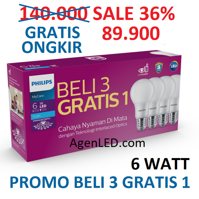 Philips 6W Led Lamp 6W Watt White Bulb Mycare Philip 6Watt