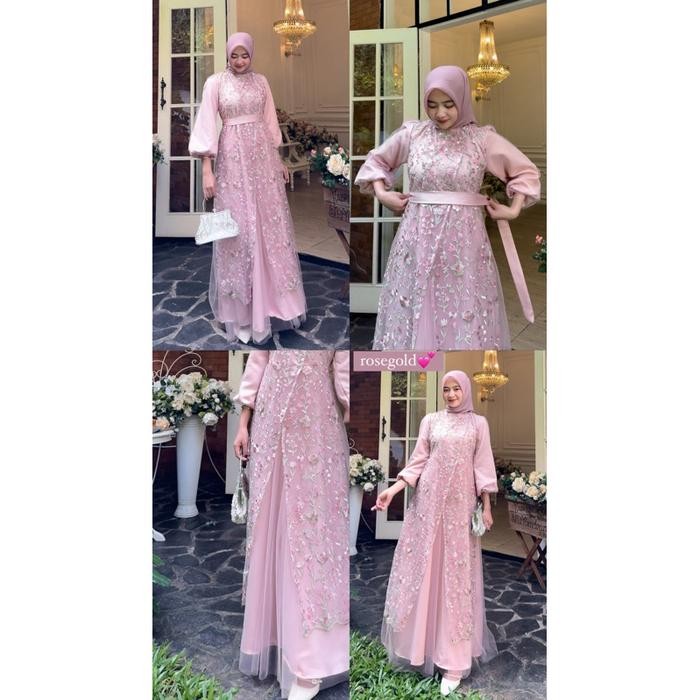 Fanisa Dress Satin Silk Mix Brukat Tille Garden Premium Gamis สําหรับงานแต่งงาน