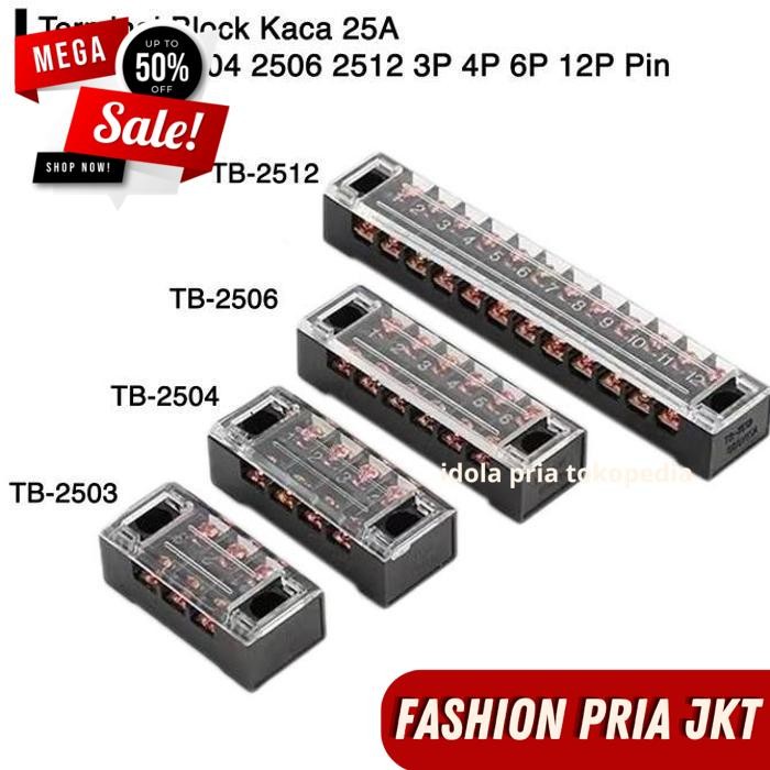 TERMINAL BLOCK GLASS 25A TB 2503 2504 2506 2512 3P 4P 6P 12P PIN โดย PRIA JKT