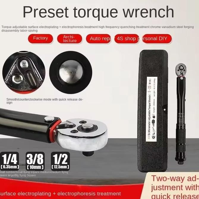 QUALITY TORQUE WRENCH 1/2 3/8 1/4 TORSI PRESET TORITION PAS DRIVE TOOL 5-210 NM TWO WAY SOLUTION PAS
