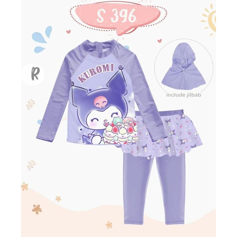 - ชุดว่ายน้ําเด็ก Sanrio S396 / MOCHA X AS 1 พร้อมฮิญาบ KUROMI Sport