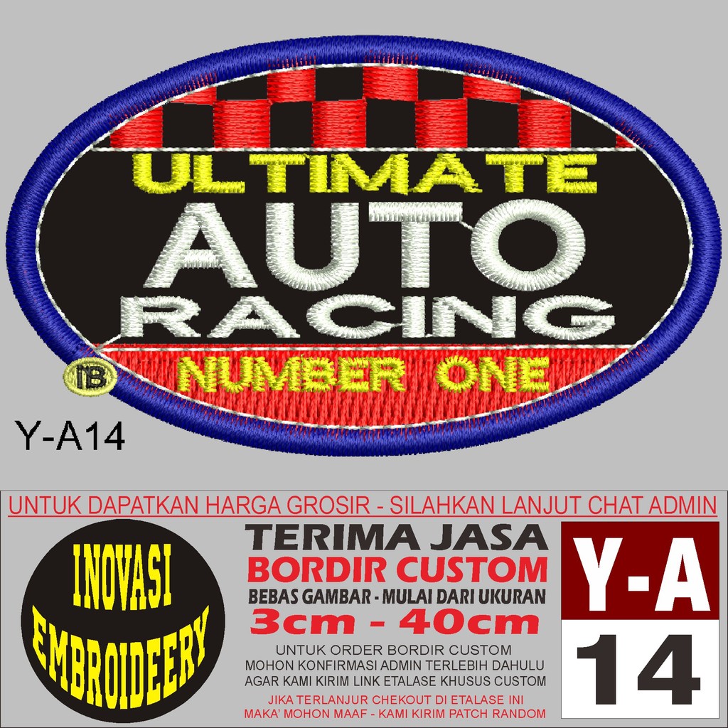 Y-A14 ULTIMATE AUTO RACING โลโก้ EMBROIDERY PATCH - INNOVATION EMBROIDERY TESTIMONI