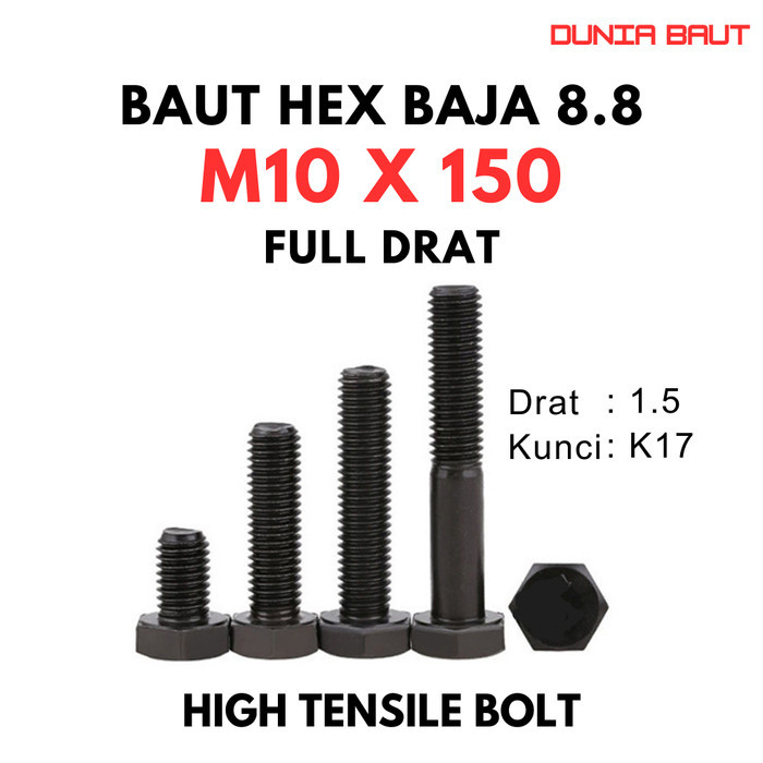 เหล็ก 8.8 Bolt M10X150 / Bolt 10X150 / M10 X 150 / 10 X 150 เกรด 8.8 HTB - High Tension Bolt ครึ่งเก