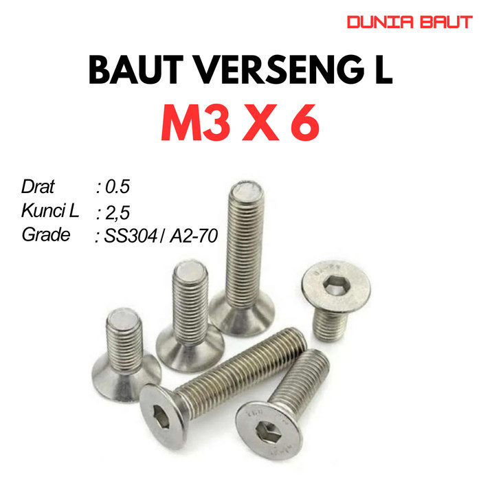 Bolt Verseng L M3X6 / Bolt JFL 3X6 / Countersunk L M3 X 6 / 3 X 6 - Socket Countersunk Screw Stainle