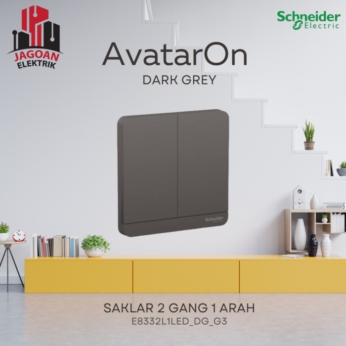 2 Gang 1 Way Avatar On Dark Grey Schneider E8332_L1Led_Dg_G3 Switch
