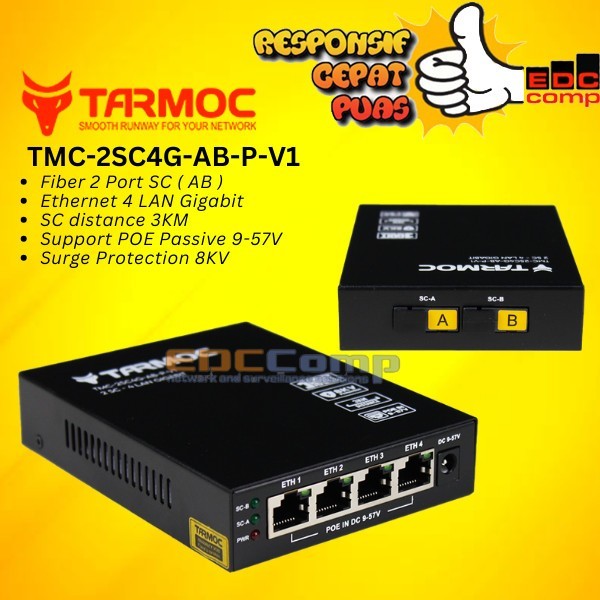 Tarmoc TMC-2SC4G-AB-P-V1 Media Converter 2 FO 4 LAN Gigabit POE IN