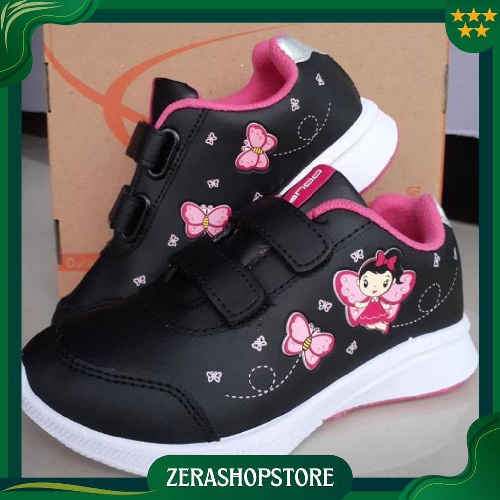 MERAH Ando รองเท้าเด็กผู้หญิง Original Lily Fly กาว Velcro สีดําสีชมพูสีดําสีชมพู Fuchsia