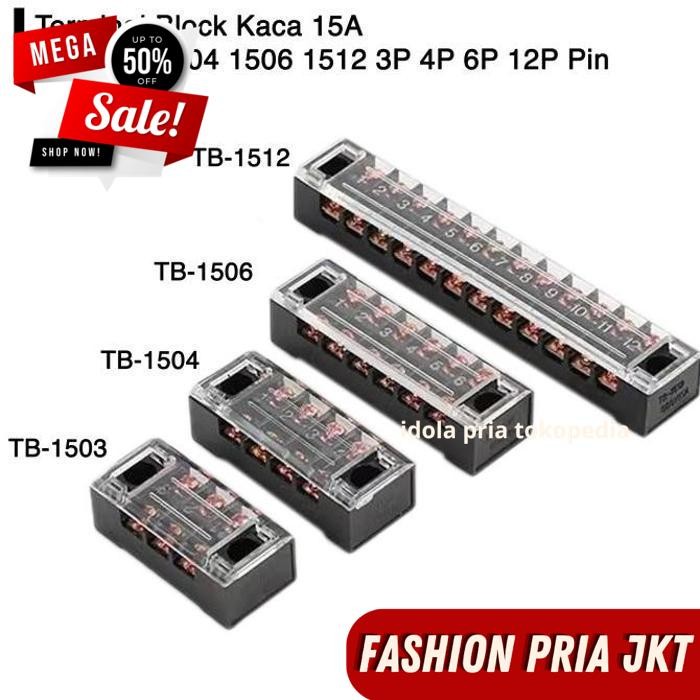 TERMINAL BLOCK GLASS 15A TB 1503 1504 1506 1512 3P 4P 6P 12P PIN โดย PRIA JKT จัดส่งฟรี