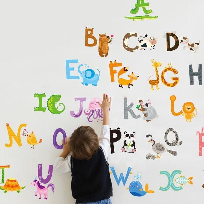 สติ๊กเกอร์ติดผนังใหม่ล่าสุด ALPHABET LETTERS ANIMALS CHILDRENY ABC1058 สติ๊กเกอร์ติดผนังติดผนัง