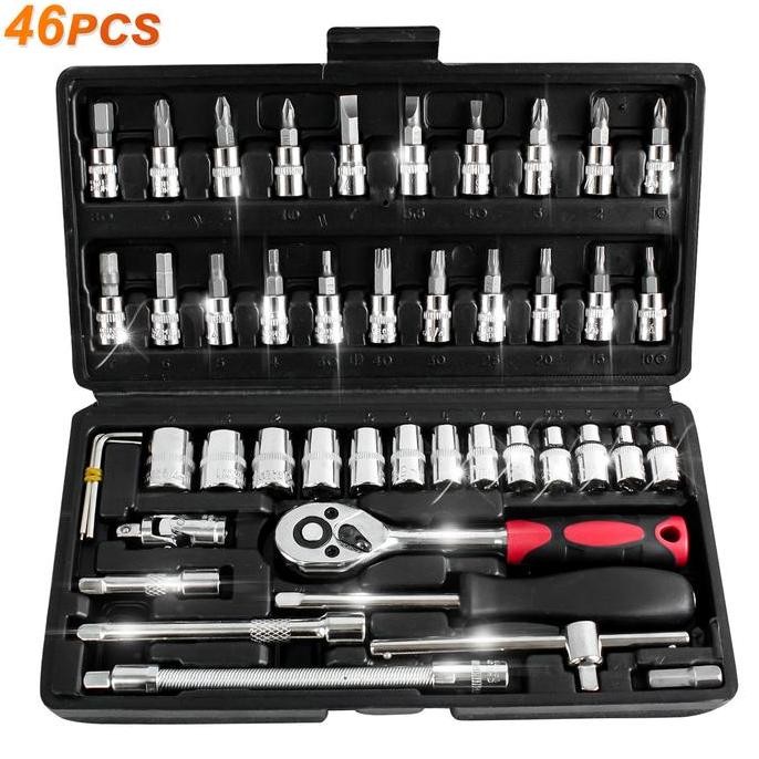 QUALITY KEY SOCKET WRENCH 46 PCS 8-14MM PAS SOCKET SET 1/4 CAR REPAIR TOOL