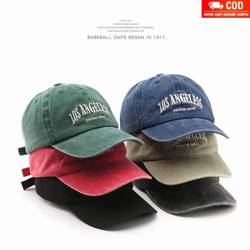 HATSAVERNUE-177 หมวกเบสบอล Unisex ผู้ชายผู้หญิงหมวกปัก LA Vintage Made Wash รุ่น