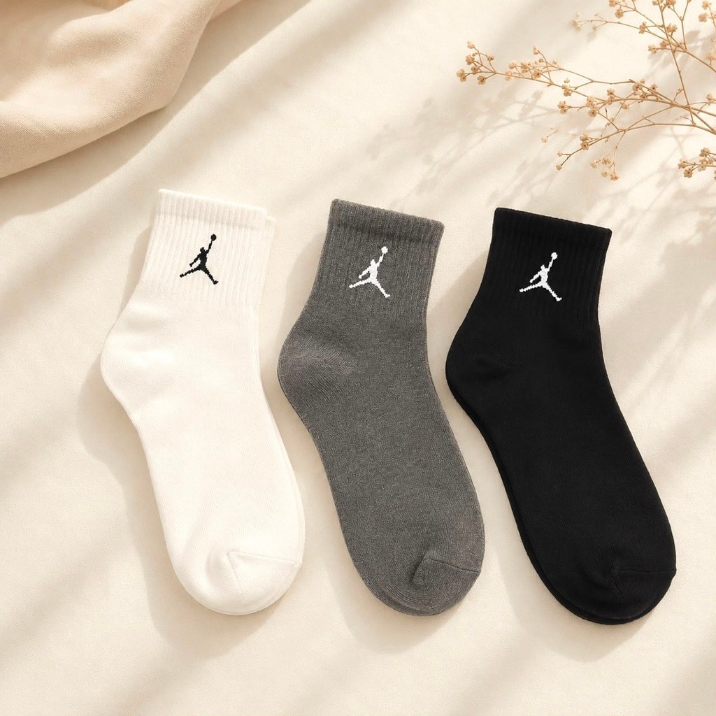 JORDAN 3/4 ถุงเท้า Unisex สําหรับผู้ชายและผู้หญิง Old School Good หนาสบายบาสเกตบอลกีฬา Running Gym บาสเกตบอลกีฬา Padel แฟชั่นทุกวันหนาลูกเรือถุงเท้าผ้าฝ้าย - Y34-15