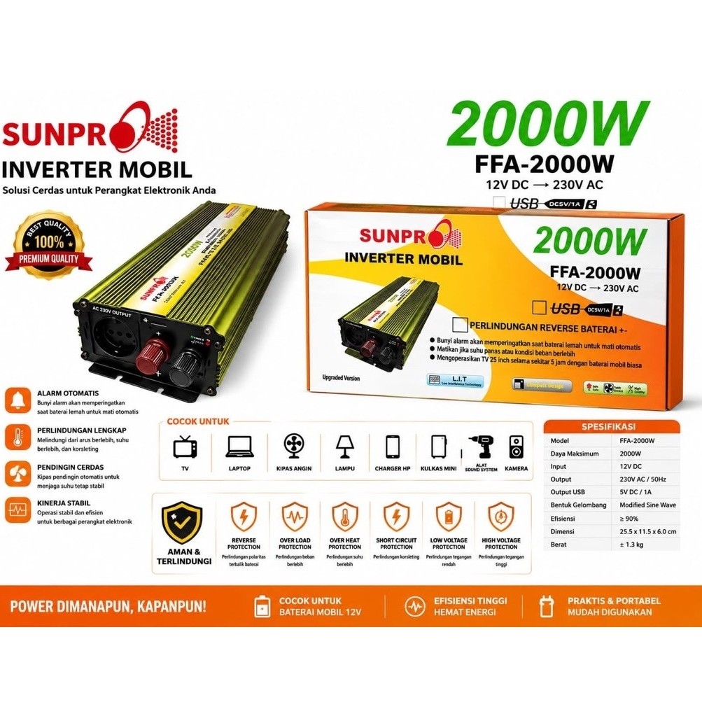 Sunpro 2000W 12V FFA-2000W Power Inverter / 2000 วัตต์อินเวอร์เตอร์ / Sunpro FFA-2000W DC 12V รถอินเ